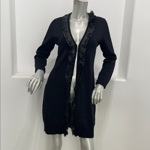 ESCADA Black Wool Cardigan  With Leather Trim Size S - Picture 1 of 11